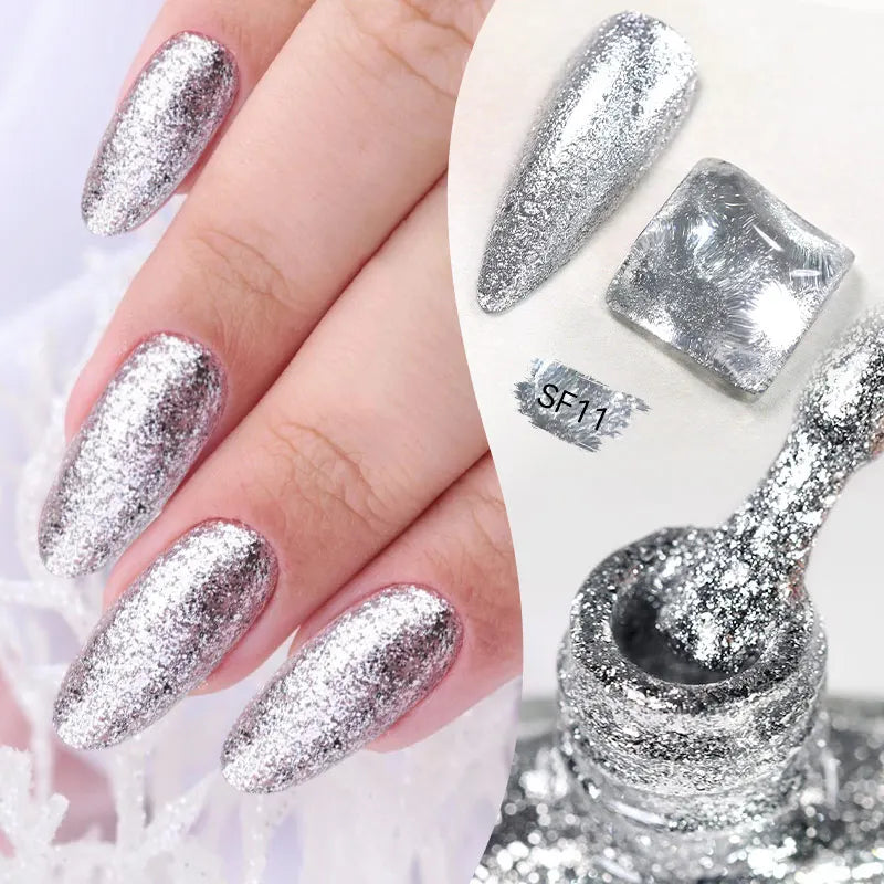 LILYCUTE 7ml Glitter Nail Polish Colorful Bright Sparkling Glitter Pearl Nail Art DIY Decoration No Need of Lamp to Cure