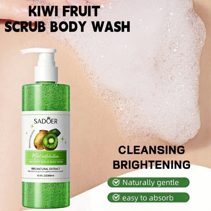 Kiwi Scrub Shower Gel 300ml, Contains Natural Fruit Extract, Hypoallergenic Alcohol-Free Formula, and Delicate Scrub Particles Deeply Clean the Skin, Effectively Remove Dirt and Waste Cuticles, Rich Foam, Non-Slip Skin after