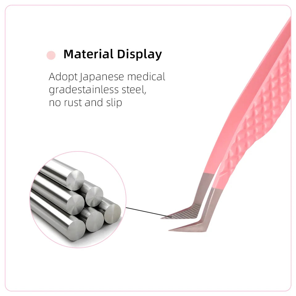 Eyelash Extension Tweezers Stainless Steel Volume Eyelash 3D accurate Clip Fiber Tip High Precision Makeup Tool Curved Tweezers