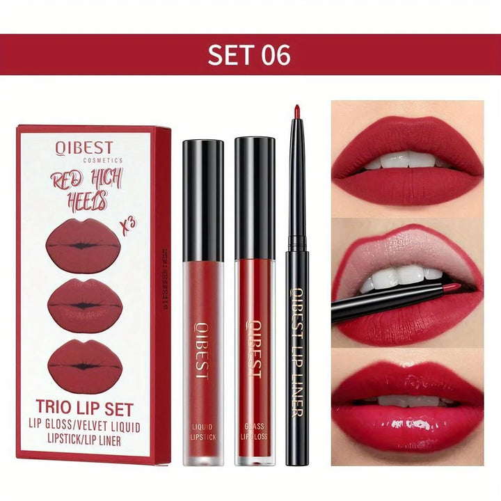 3 in 1 Lipstick and Lipliner Set, Long Lasting Waterproof Lip Stain Liquid Lipgloss Set for Women Halloween Gothic Makeup