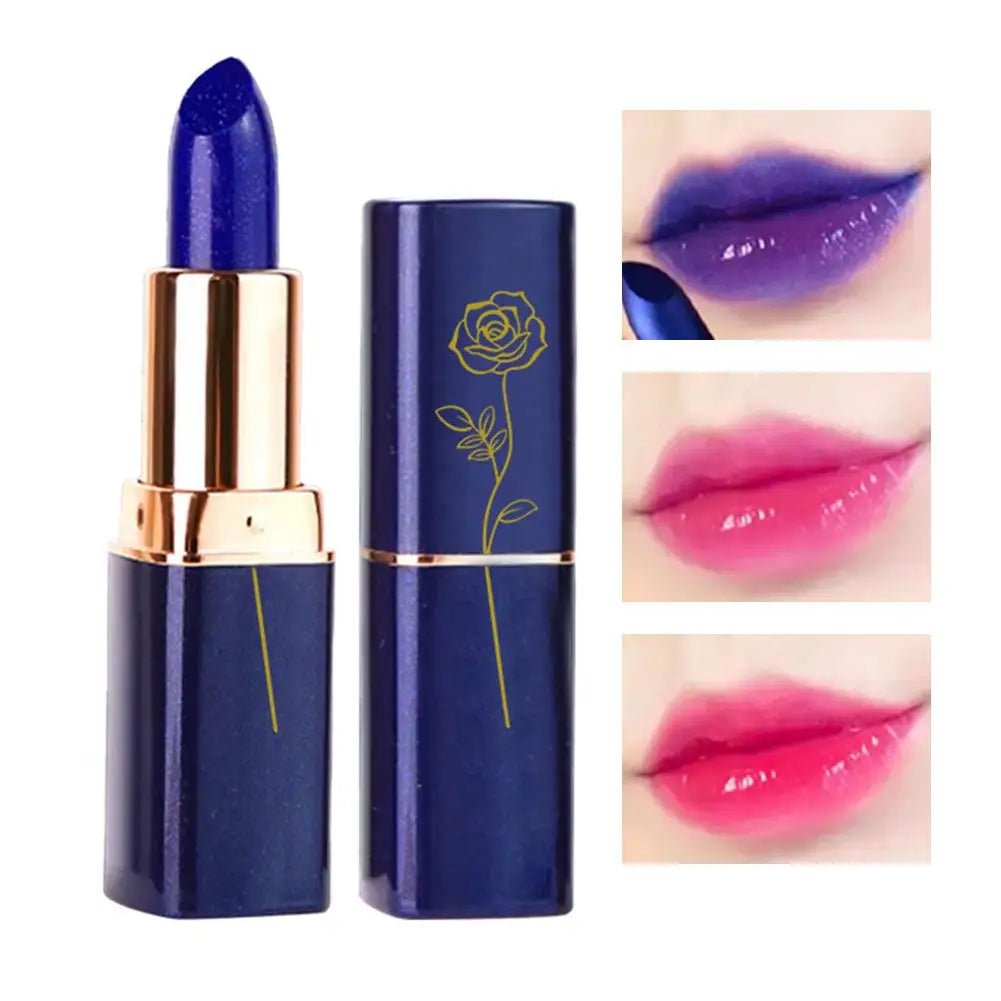 1/2PCS Magic Discoloration Blue-Rose Lipstick, Shimmer Color Changing Blue Lipstick Long-Lasting Moisturizing Lip Balm For Women