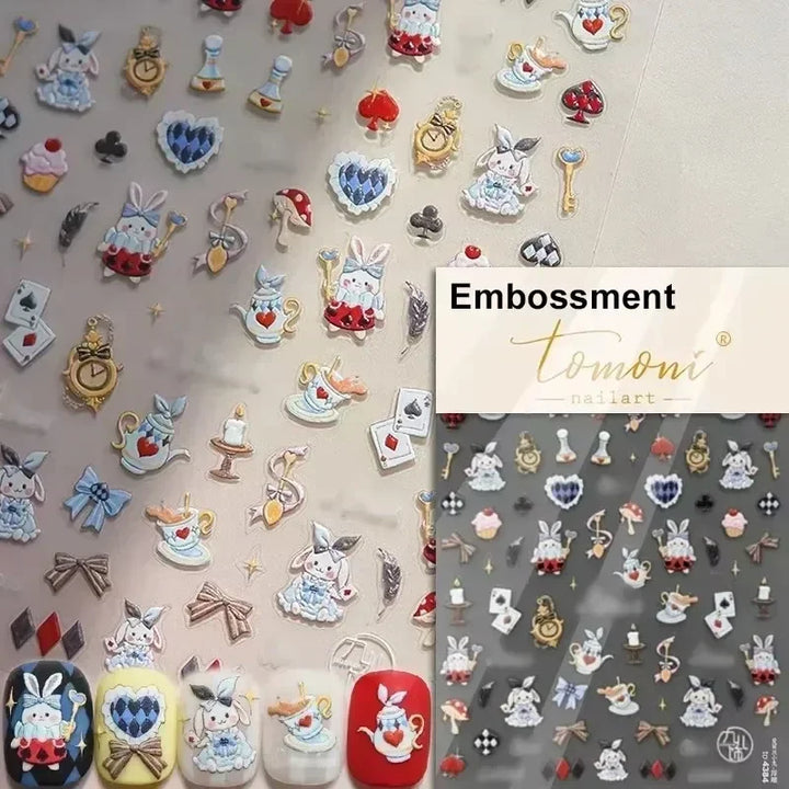 Lovely Cat Bunny Bowknot Poker Crown Lock Key Easter Eggs Love Cute Rabbit Mushroom Chick Flower Dog DIY Nail Art Stickers Decal