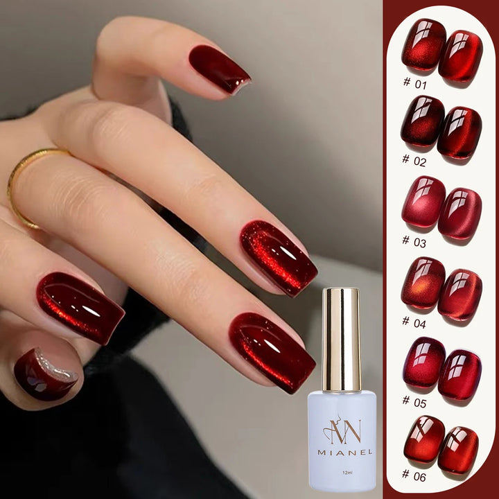 12ML 1-21PCS Autumn Nails Red through half the Sky Cat Eye Nail Glue Halloween New Whitening Glass Bead Cat Eye Nail Polish
