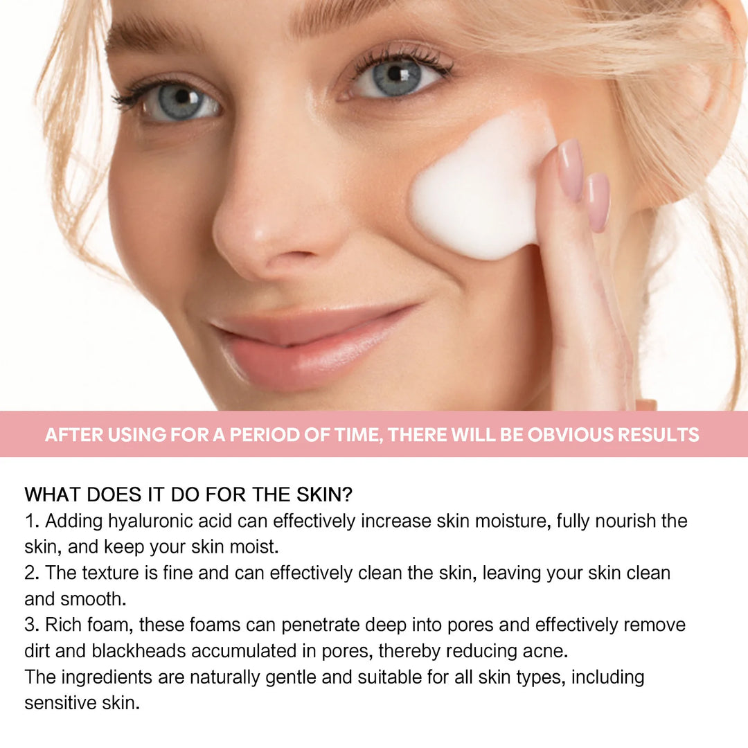Hyaluronic Acid Cleansing Mousse Acne Removal Blackheads Oil Control Deep Exfoliating Peeling Shrink Pores Facial Cleanser Foam