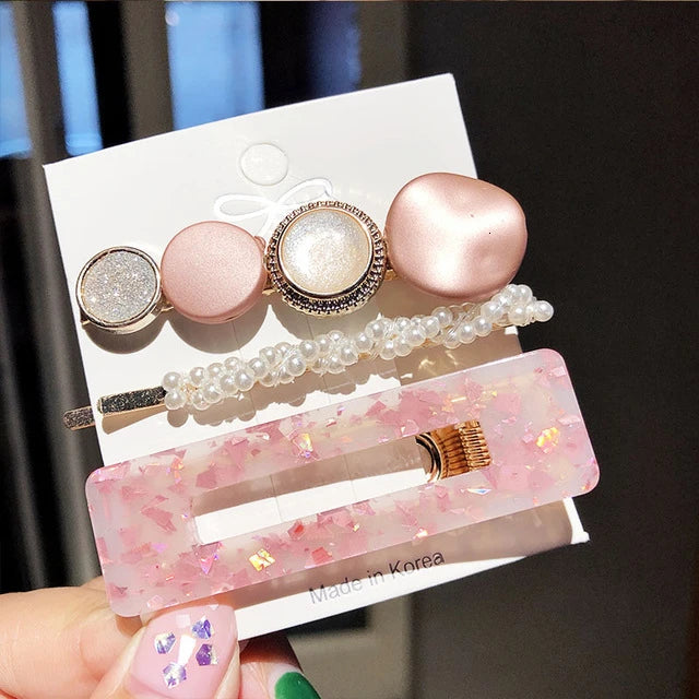 8Pcs/Set Pearl Crystal Acrylic Hair Clips Set For Women Retro Geometric Barrettes Hairpin Girl Hair Accessories Fashion Jewelry