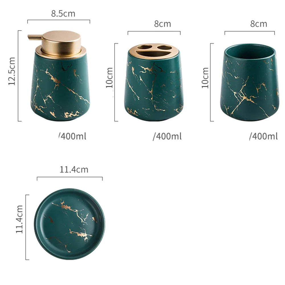Nordic Marble Pattern Ceramic Soap Dispenser Mouthwash Cup Toothbrush Holder Soap Dish Bath Kit Bathroom Set Accessory Full