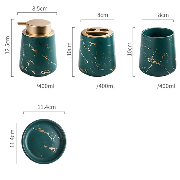 Nordic Marble Pattern Ceramic Soap Dispenser Mouthwash Cup Toothbrush Holder Soap Dish Bath Kit Bathroom Set Accessory Full