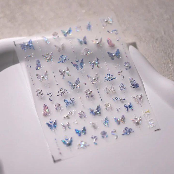 5D Butterfly Nail Stickers Sparkling Jelly Butterfly Nail Art Sticker Decorations Decals DIY Self Adhesive Slider Manicure Parts