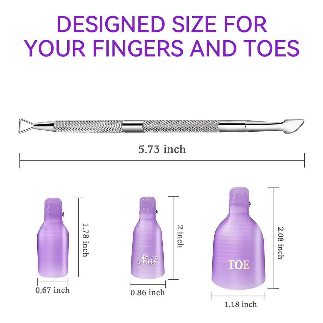 Makartt Gel Nail Polish Remover Clips Kit,With Double Ended Metal Cuticle Pusher,20 pcs Plastic Resuable Finger and Toe