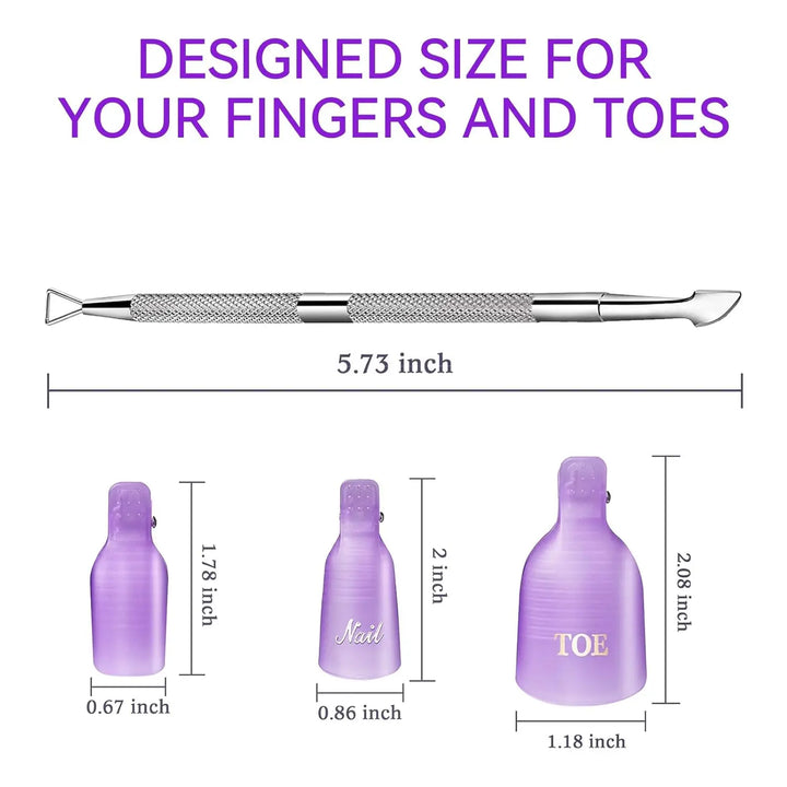 Makartt Gel Nail Polish Remover Clips Kit,With Double Ended Metal Cuticle Pusher,20 pcs Plastic Resuable Finger and Toe