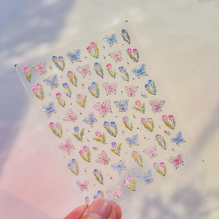 Lace Garden Bowknot Bow Tie Rose Flower Petal Pearl Irregular Border Self Adhesive 5D Nail Art Decoration Sticker Manicure Decal