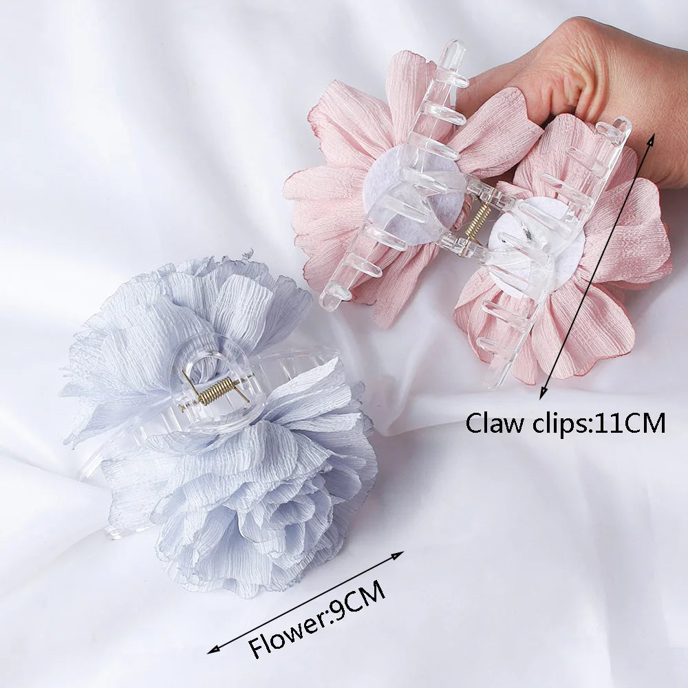 Fabric Big Flower Hair Claw Clips Women Girls Soft Chiffon Flowers Ponytail Holder Hair Clamps Barrette Fashion Hair Accessories