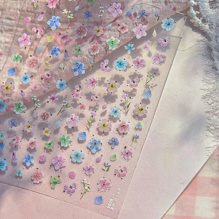 1Sheet 5D Soft Embossed Relief Nail Stickers Cute Daisies Self Adhesive Slider Stickers Press On Nails DIY Japanese Nail Art Dec