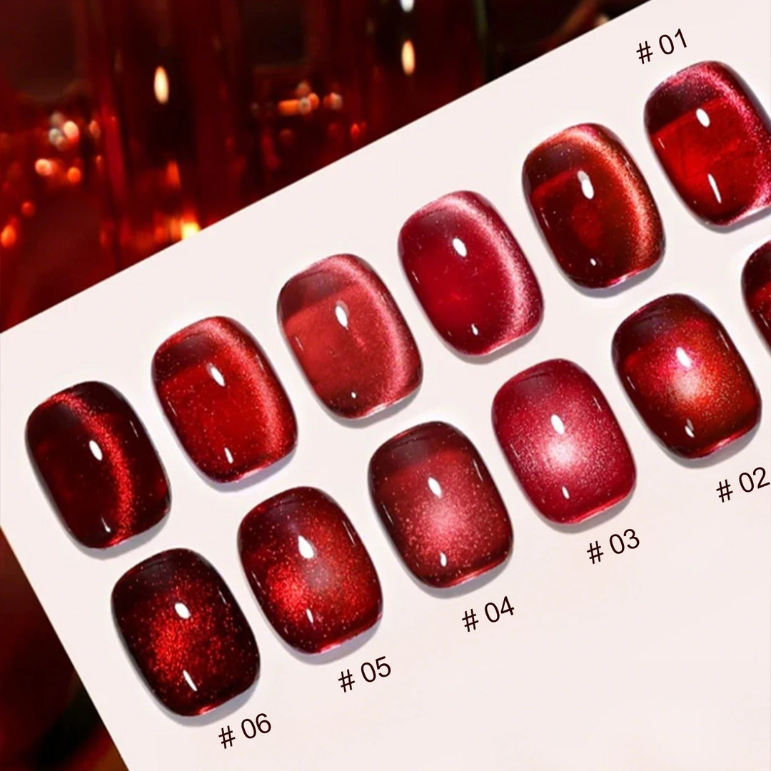 12ML 1-21PCS Autumn Nails Red through half the Sky Cat Eye Nail Glue Halloween New Whitening Glass Bead Cat Eye Nail Polish