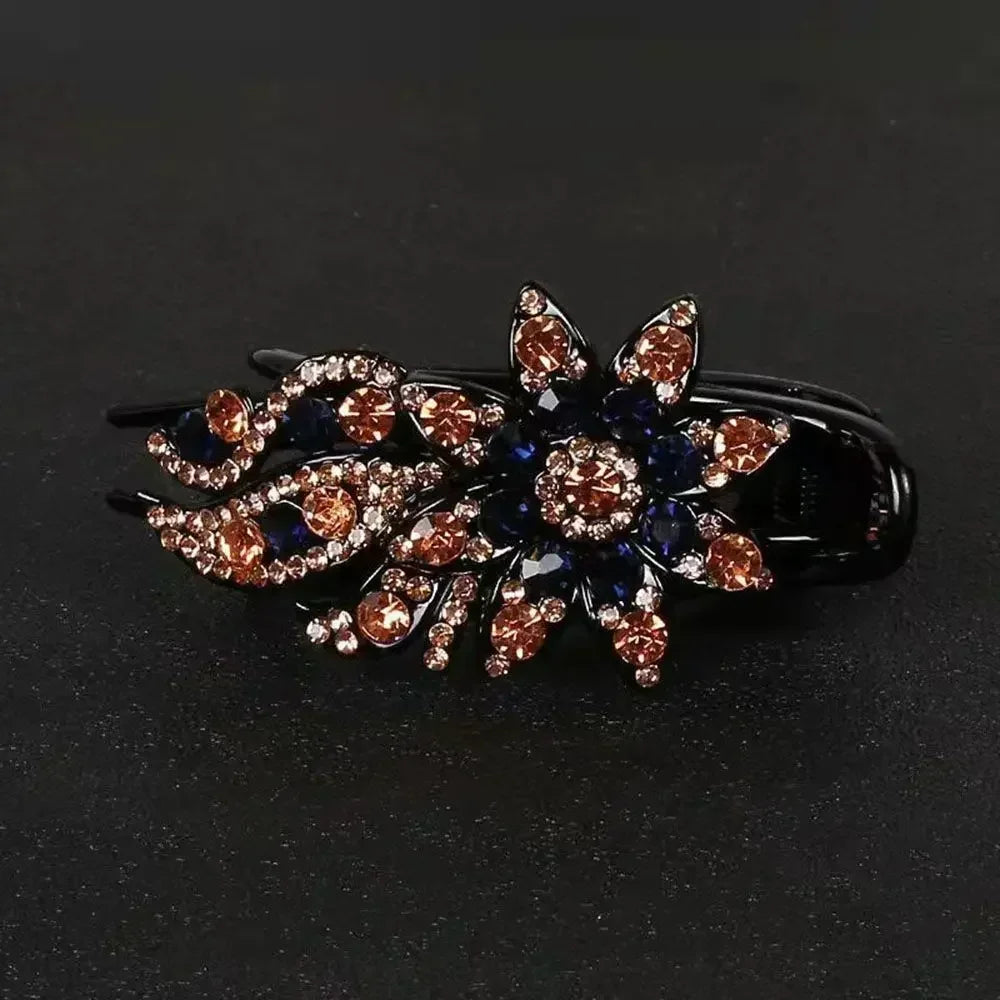 Shiny Rhinestone Hairpin Flower Leaf Duckbill Hair Claws Retro Hair Clips Accessories For Women Shinning Ponytail Headwear
