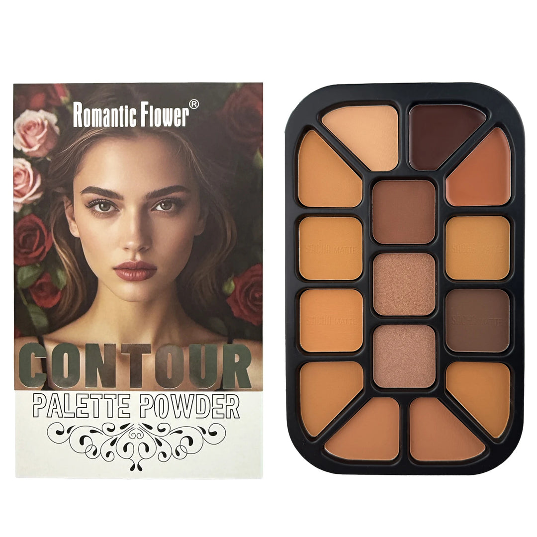15-Color Face Contour Powder Palette Matte Highlighter Natural Shading Concealer Wet & Dry Formula for Face Sculpting Makeup