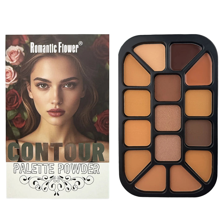 15-Color Face Contour Powder Palette Matte Highlighter Natural Shading Concealer Wet & Dry Formula for Face Sculpting Makeup