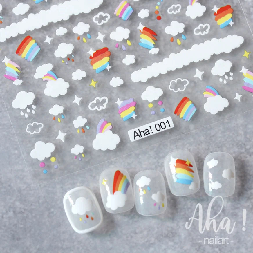 3D Nail Art Stickers  Translucence Moon/Star/Cloud Ultra-thin Nail Decals 3d Self-Adhesive White Cloud Moon Star Kawaii Sliders