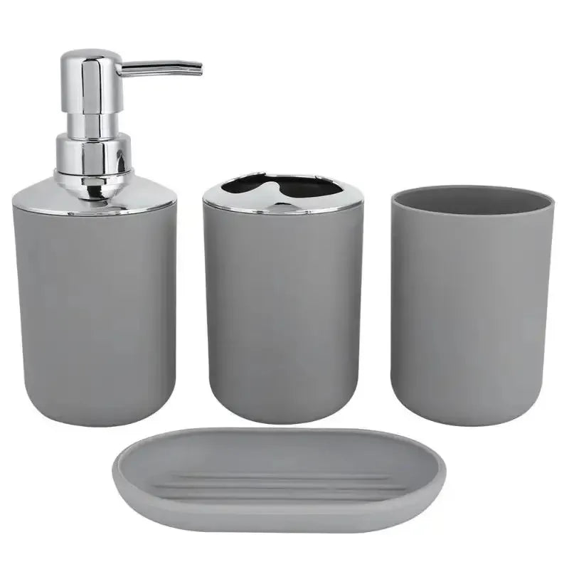 4pcs Bathroom Set, Plastic Gift Set, Toothbrush Holder, Toothbrush Cup, Soap Dispenser, Soap Dish (Gray, Black)