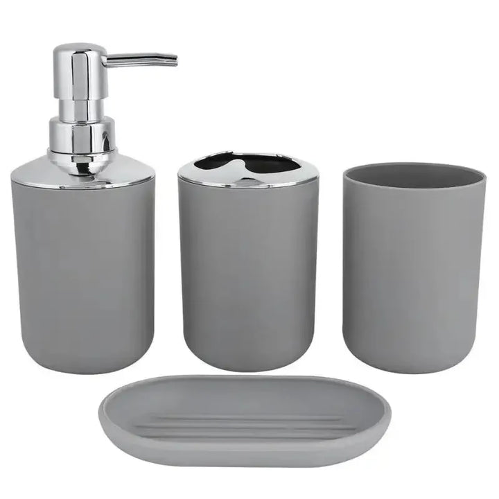 4pcs Bathroom Set, Plastic Gift Set, Toothbrush Holder, Toothbrush Cup, Soap Dispenser, Soap Dish (Gray, Black)