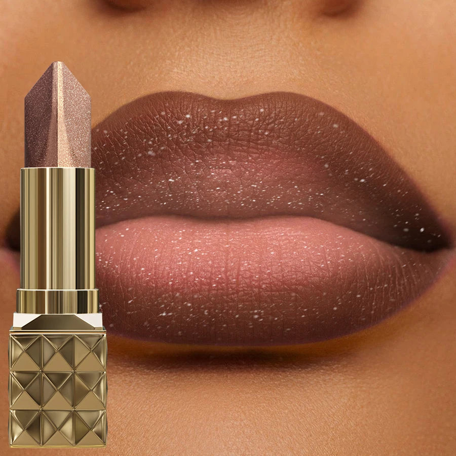1PC Glitter Matte Tow-Tone Lipstick Velvet Finish Lip Liner Pen Smooth Application Lipstick Makeup for Defined Lips Brown Pink