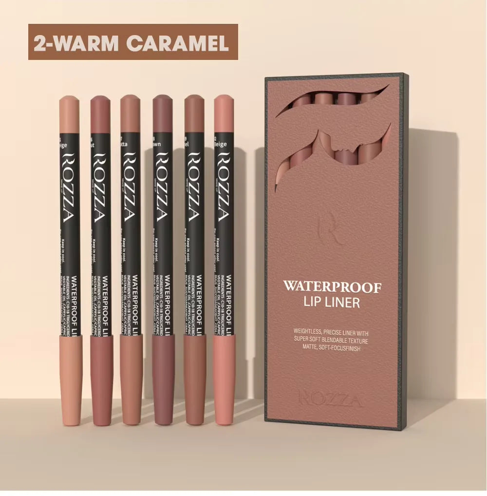 Rozza Waterproof Lip Liner Pencil Set, Weightless Precise Liner with Super Soft Blendable Texture Matte Soft